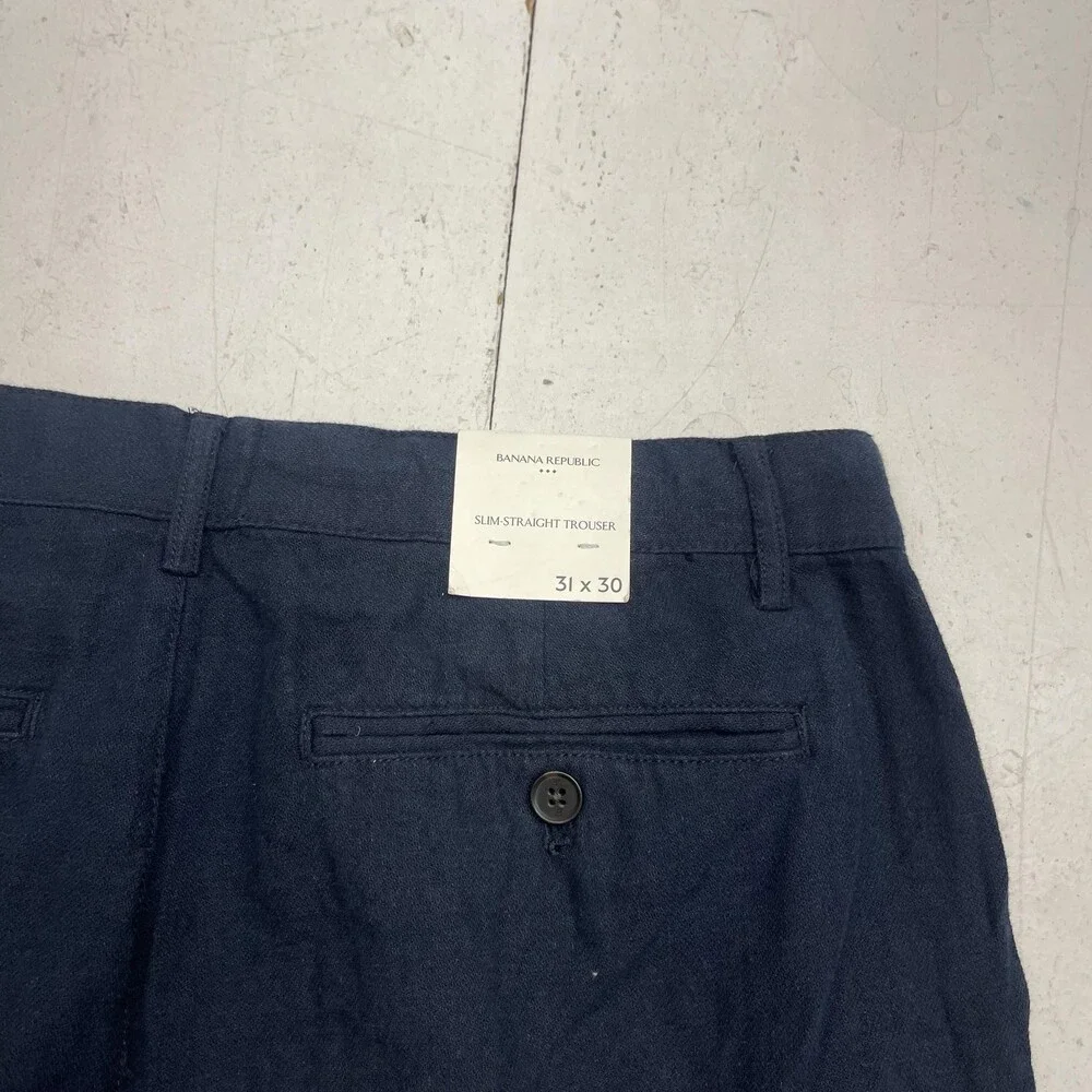 Banana Republic Pants Mens 31x30 Blue Slim Straight Linen Blend Chino Trouser